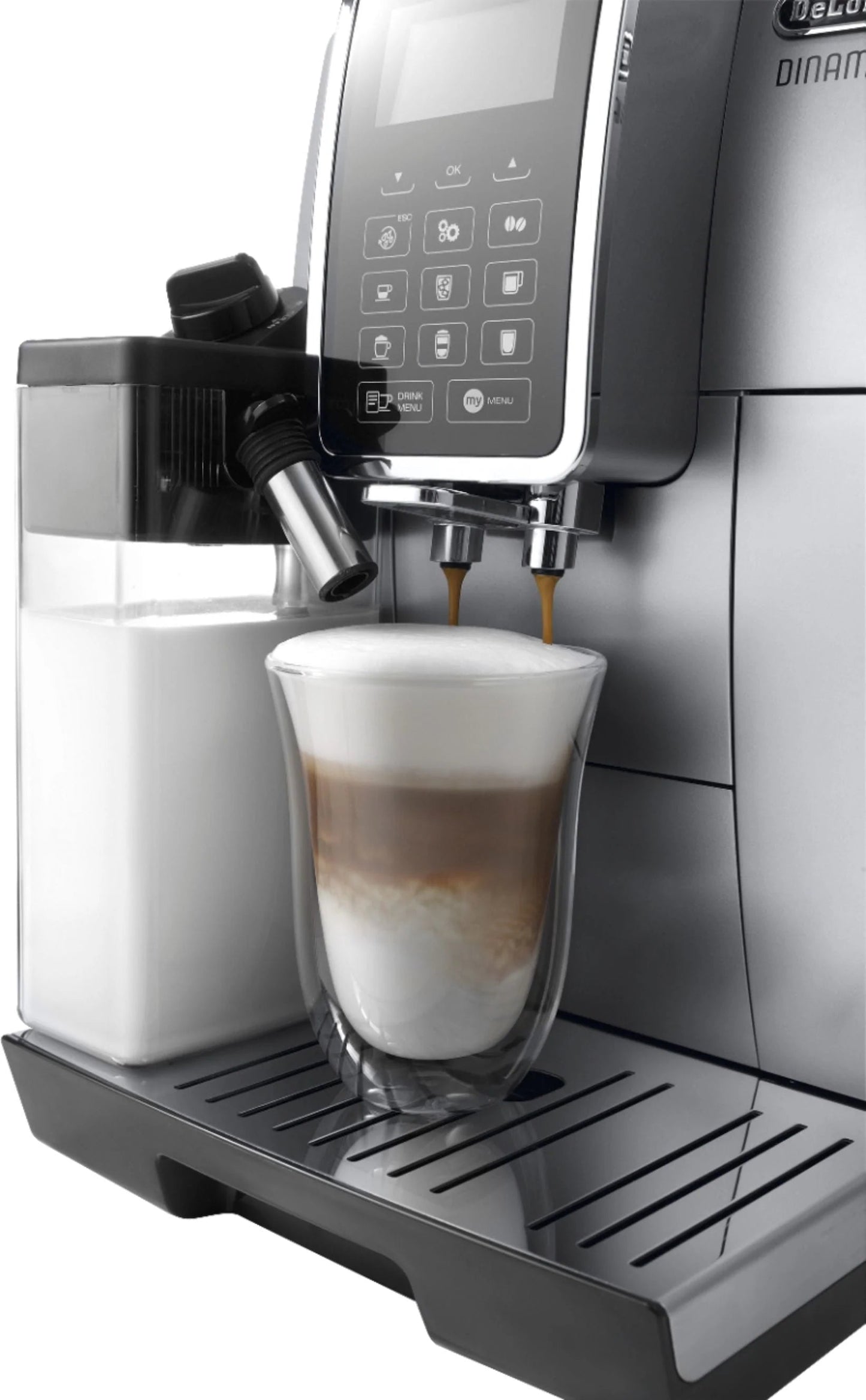 De'Longhi - Dinamica Espresso Machine with 15 bars of pressure and LatteCrema Fully Automatic Milk Frother - Silver