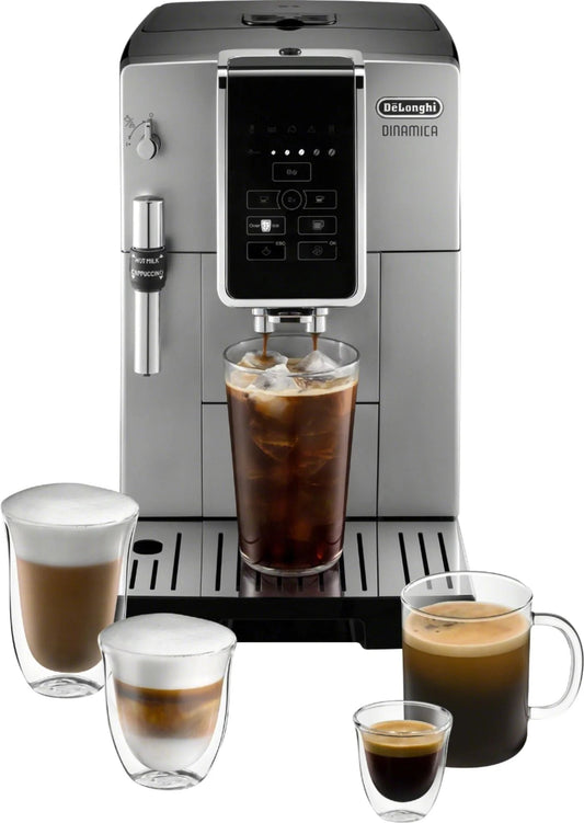 De'Longhi - Dinamica TrueBrew Over Ice Fully Automatic Coffee and Espresso Machine, with Premium Adjustable Frother - Chrome and Black
