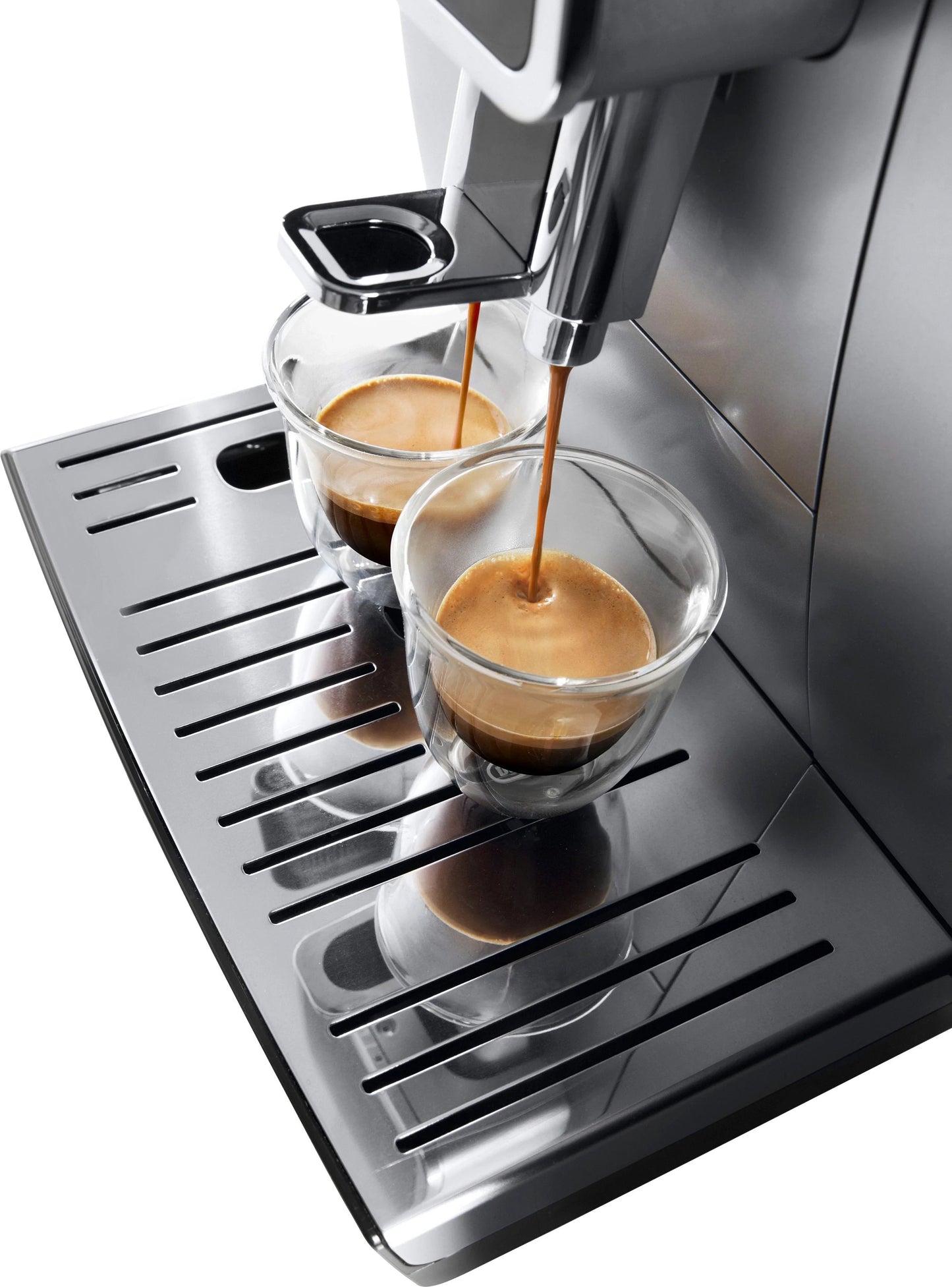 De'Longhi - Dinamica TrueBrew Over Ice Fully Automatic Coffee and Espresso Machine, with Premium Adjustable Frother - Chrome and Black
