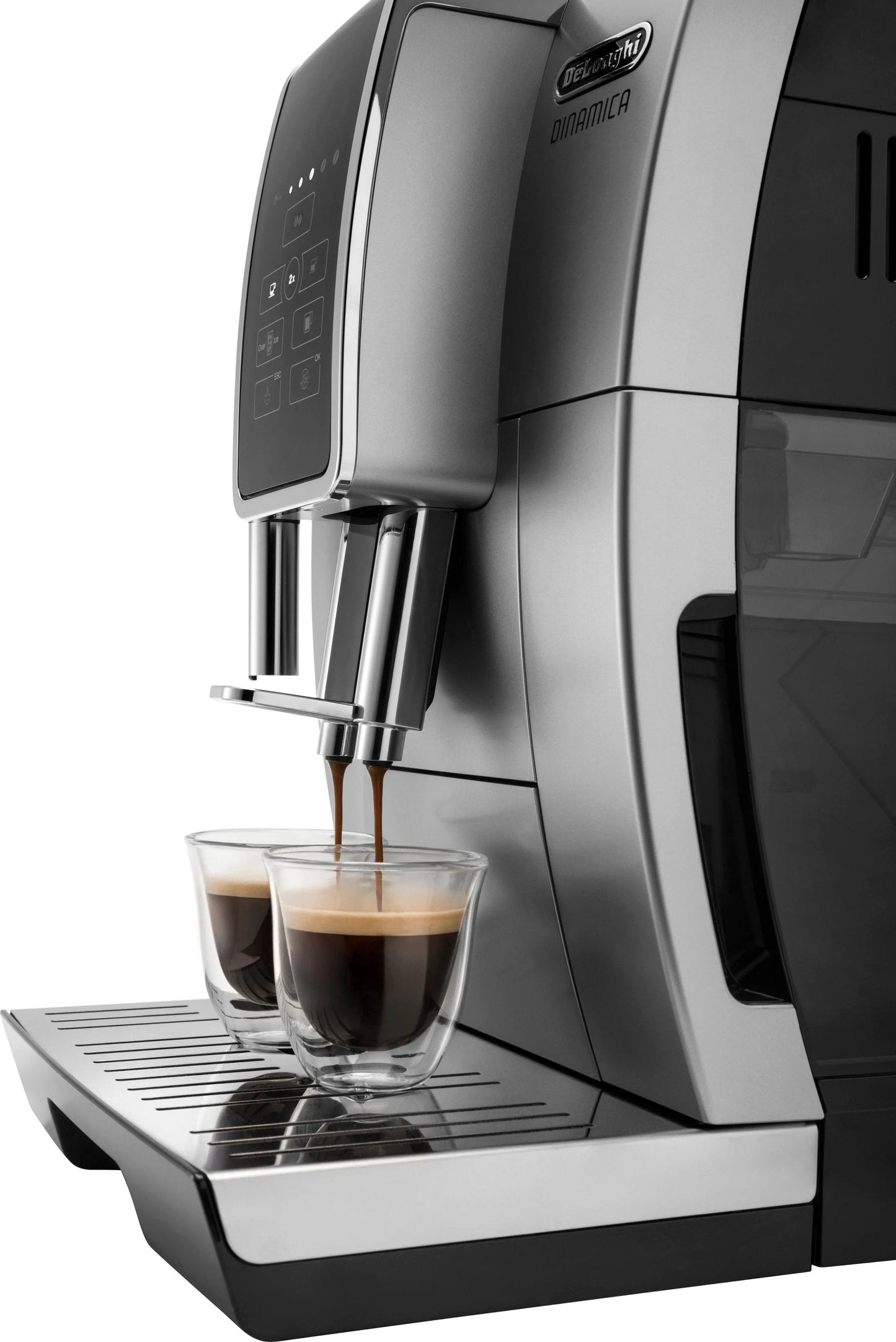 De'Longhi - Dinamica TrueBrew Over Ice Fully Automatic Coffee and Espresso Machine, with Premium Adjustable Frother - Chrome and Black