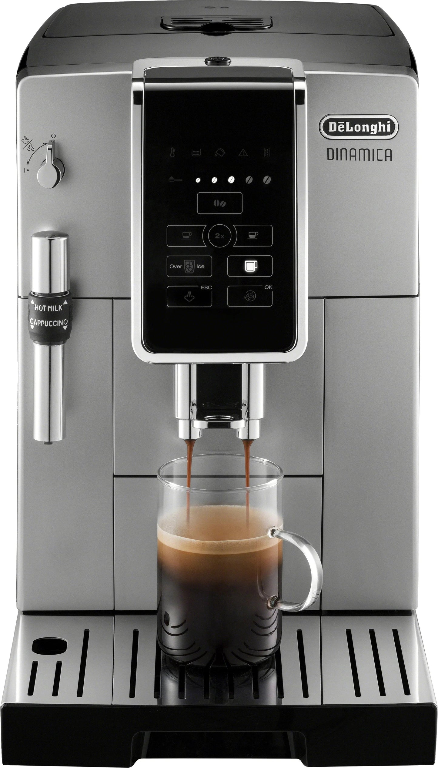 De'Longhi - Dinamica TrueBrew Over Ice Fully Automatic Coffee and Espresso Machine, with Premium Adjustable Frother - Chrome and Black