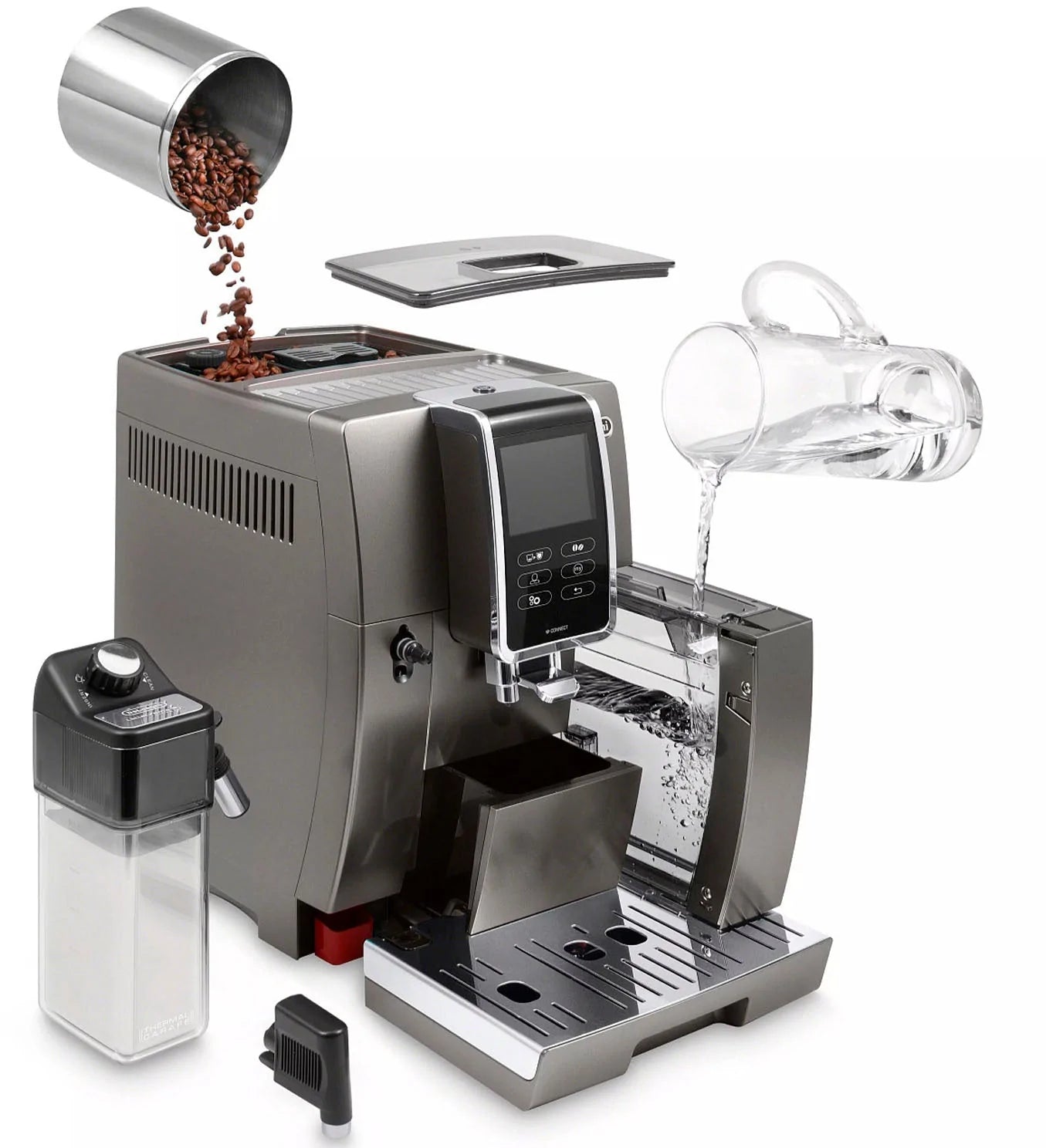 De'Longhi ECAM37095TI - Dinamica Plus Fully Automatic Espresso Machine with Built-in Grinder - Titanium