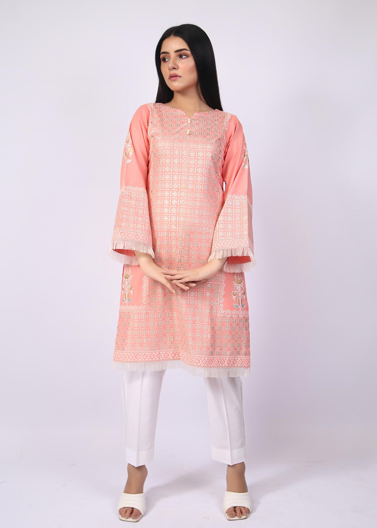 FashionPorters - Unstitched 3 Piece Block Printed Cotton Lawn Soft Pink Suit SUS22-RY20