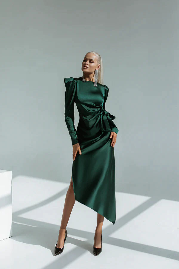 Felicitas Tilted Mulberry Silk Midi Dress