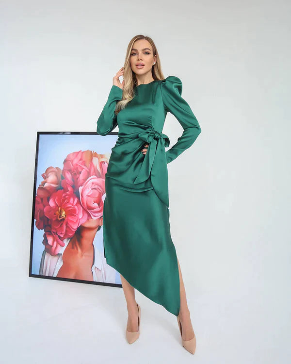 Felicitas Tilted Mulberry Silk Midi Dress