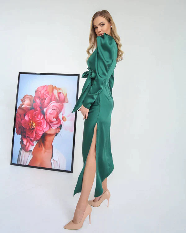 Felicitas Tilted Mulberry Silk Midi Dress