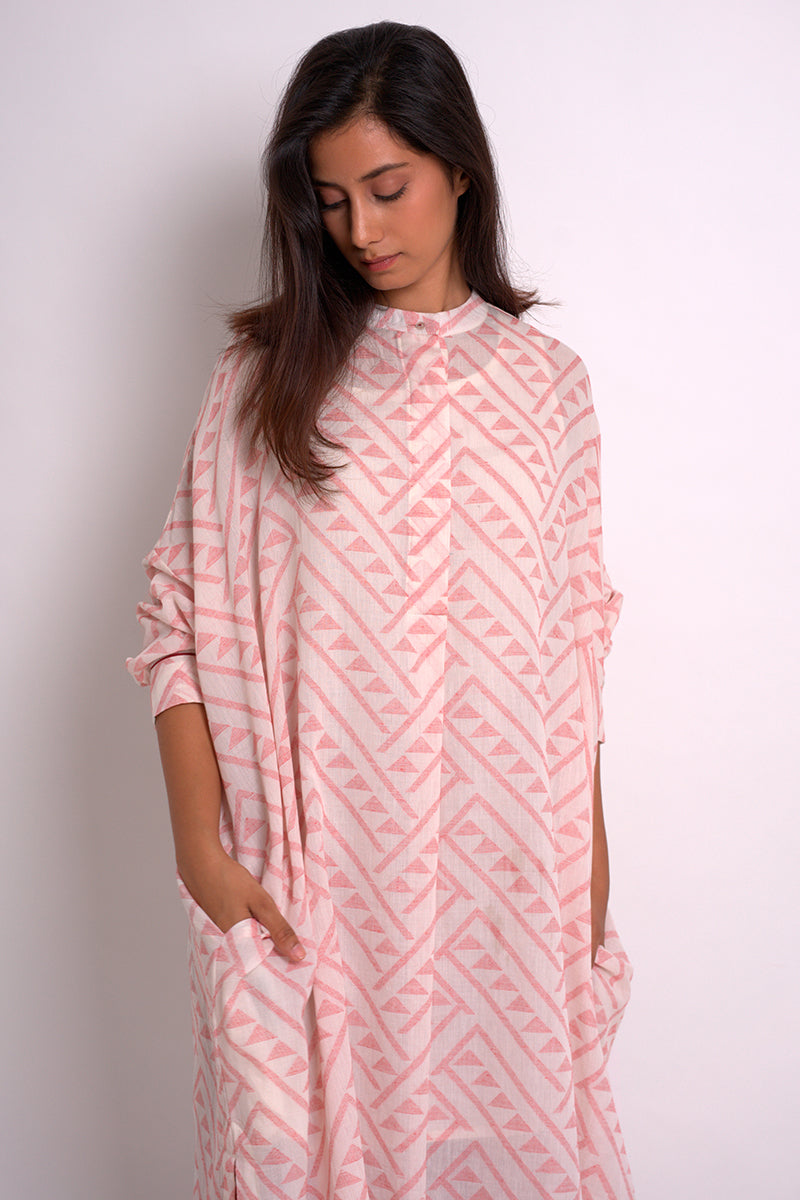 Maroon and Off White Woven Loose Fit Kurta With Cotton Satin Bottom