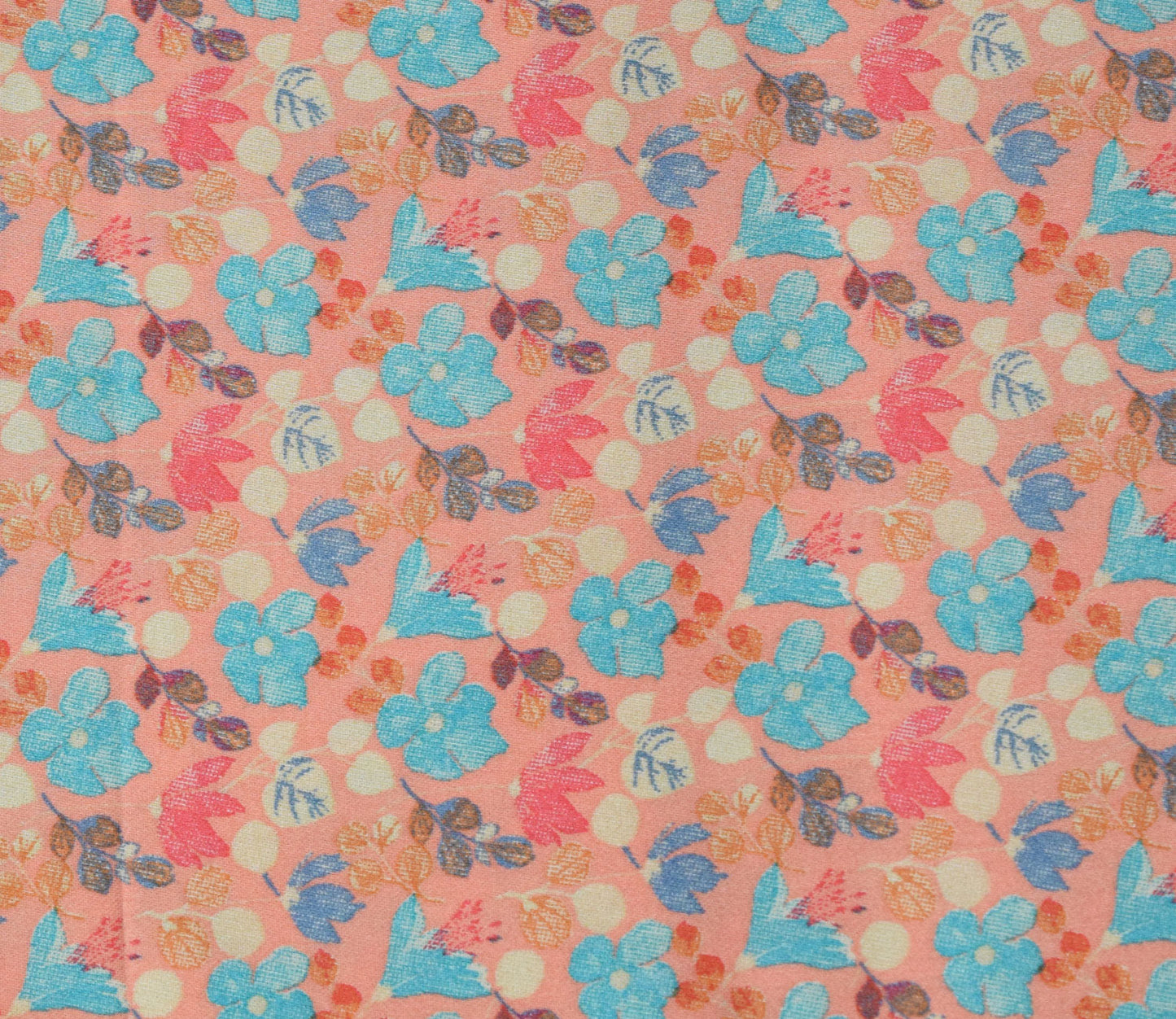 Floral Pattern Screen Printed Cotton Satin Fabric Available in Blue , Yellow, Peach and Grey