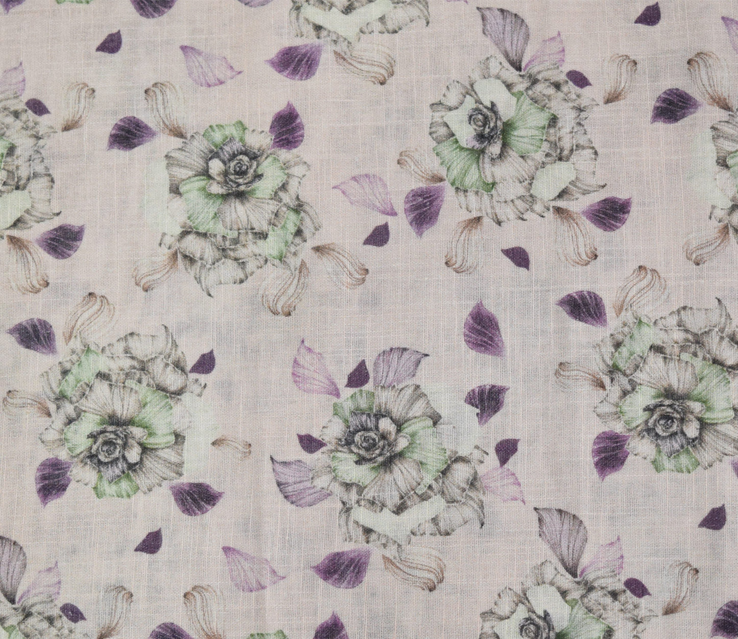 Floral Pattern Digital Printed Cotton Slub Fabric Available in Beige , Pink and Grey