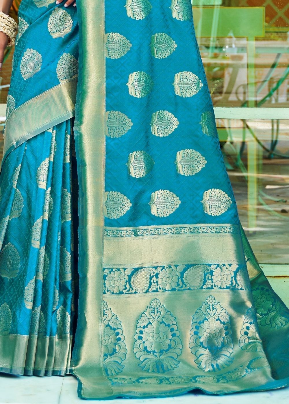 Sky Blue Woven Banarasi Brocade Silk Saree