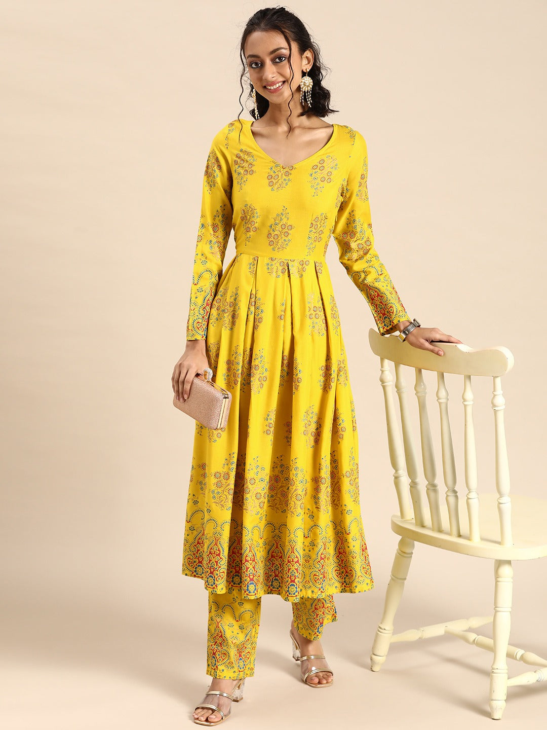 Box Pleated flare kurta with palazzo