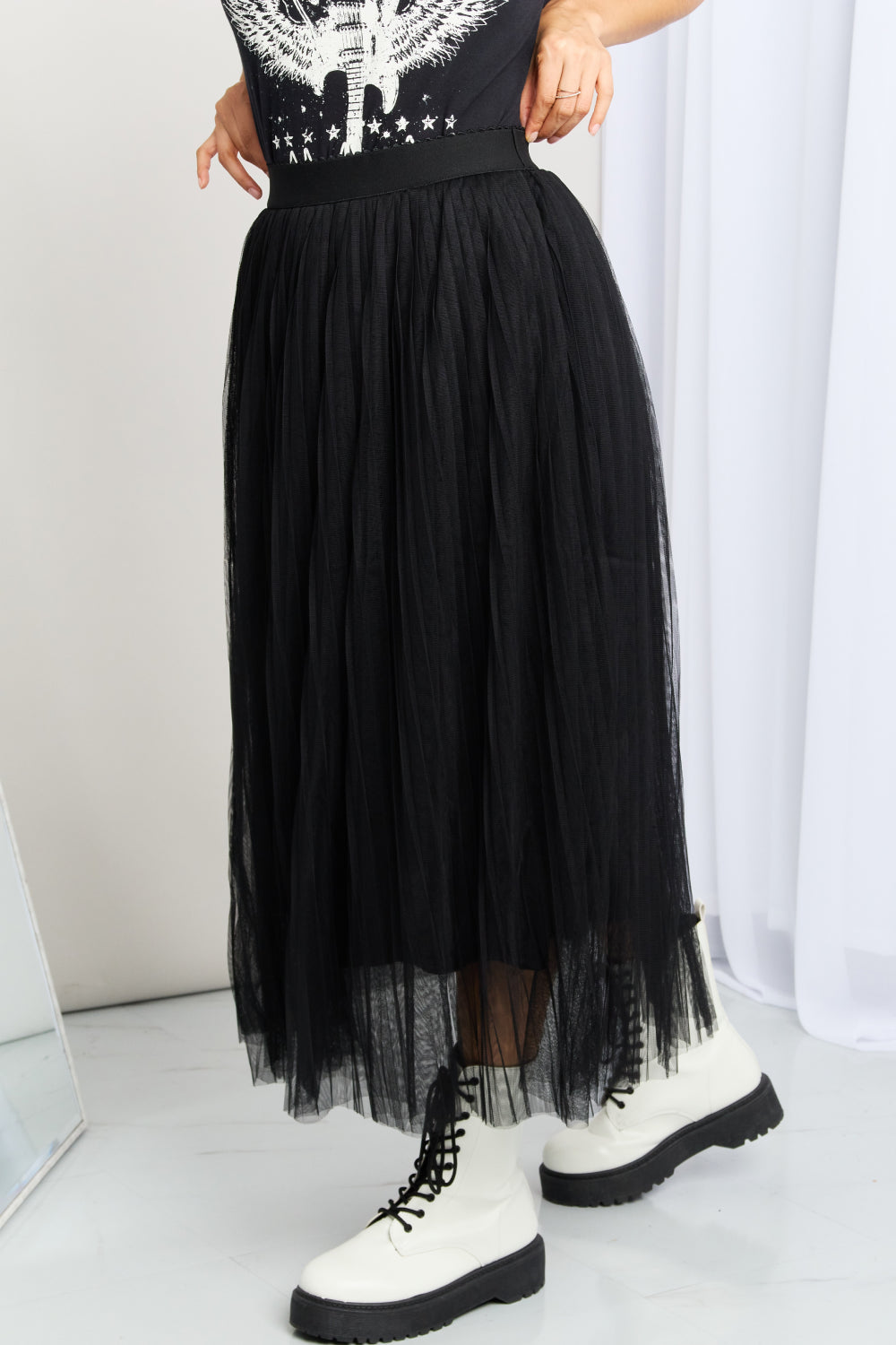 Zenana Full Size Pleated Lined Tulle Skirt