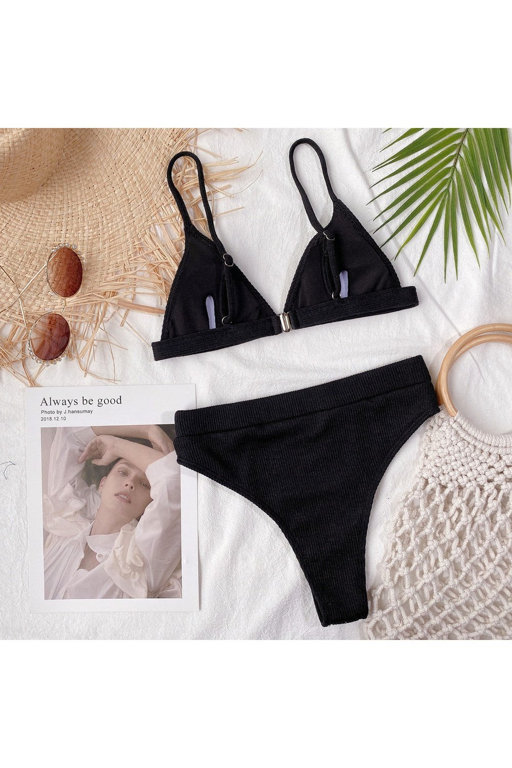 Spaghetti Strap Ribbed Bikini Set