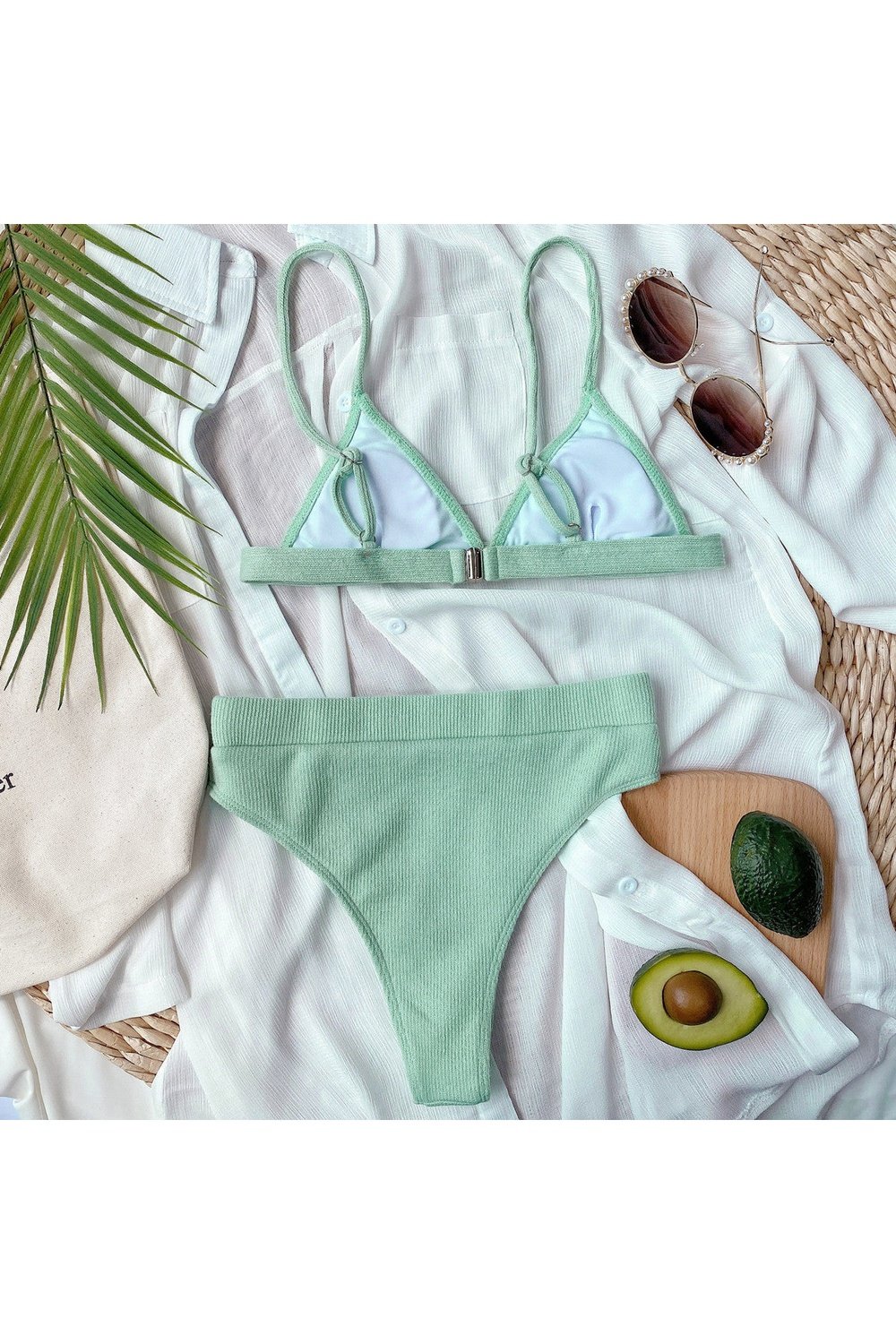 Spaghetti Strap Ribbed Bikini Set