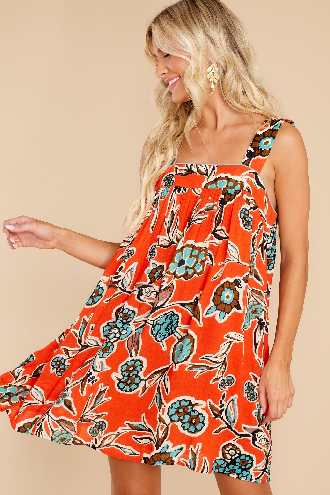 Teresa Tangerine Floral Tank Mini Dress