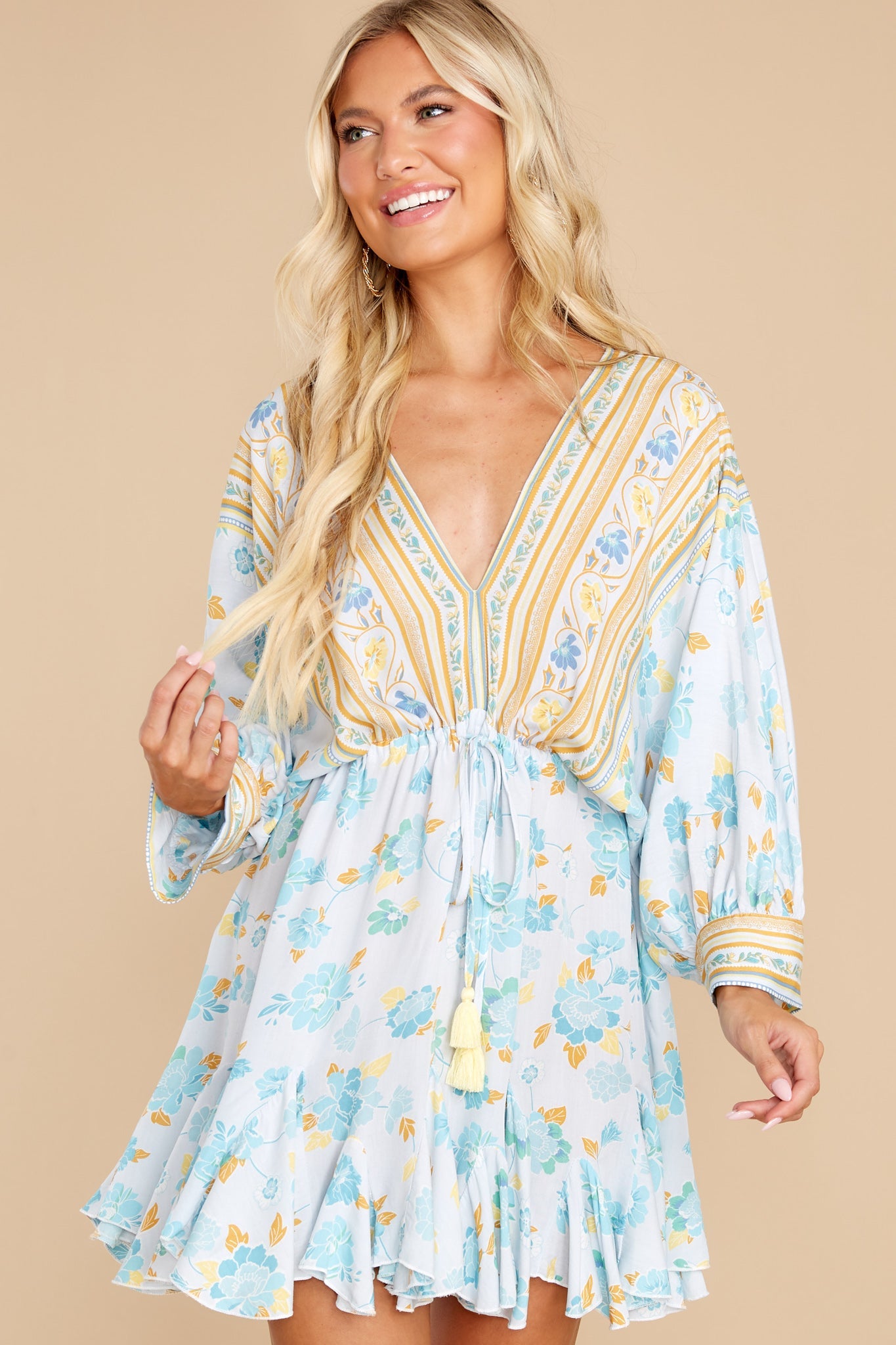New Avenues Light Blue Multi Floral Dress