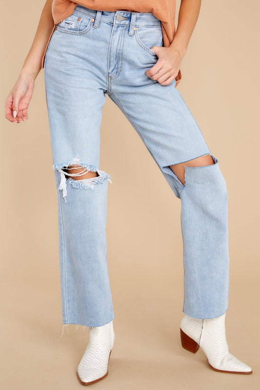 What A Rush Light Wash Distressed Straight Jeans