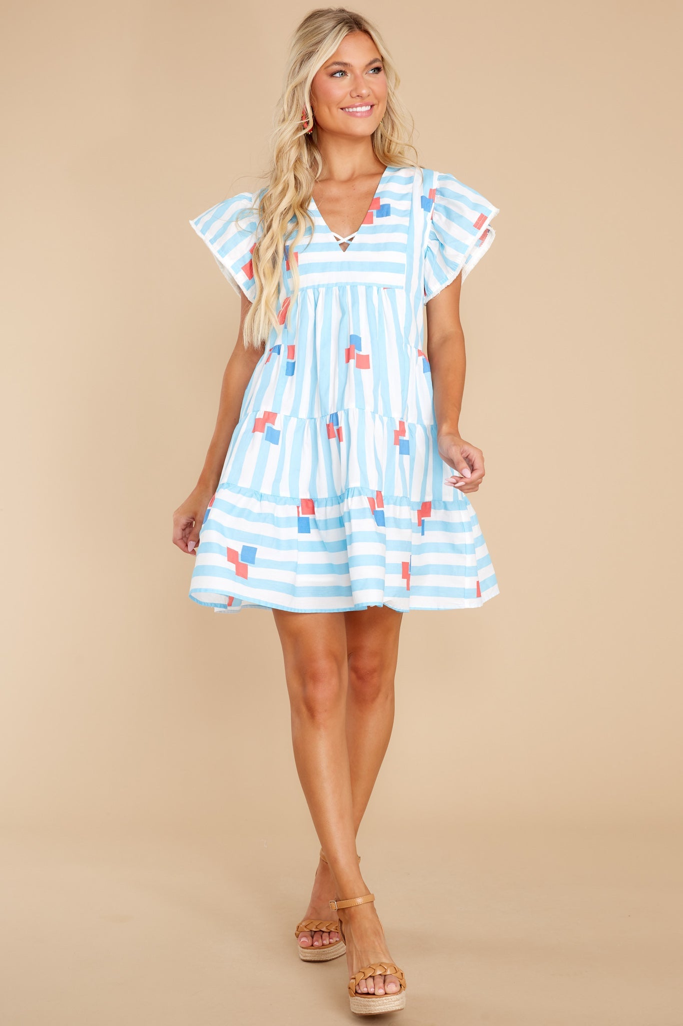 Riddle Me This Light Blue Multi Striped Dress