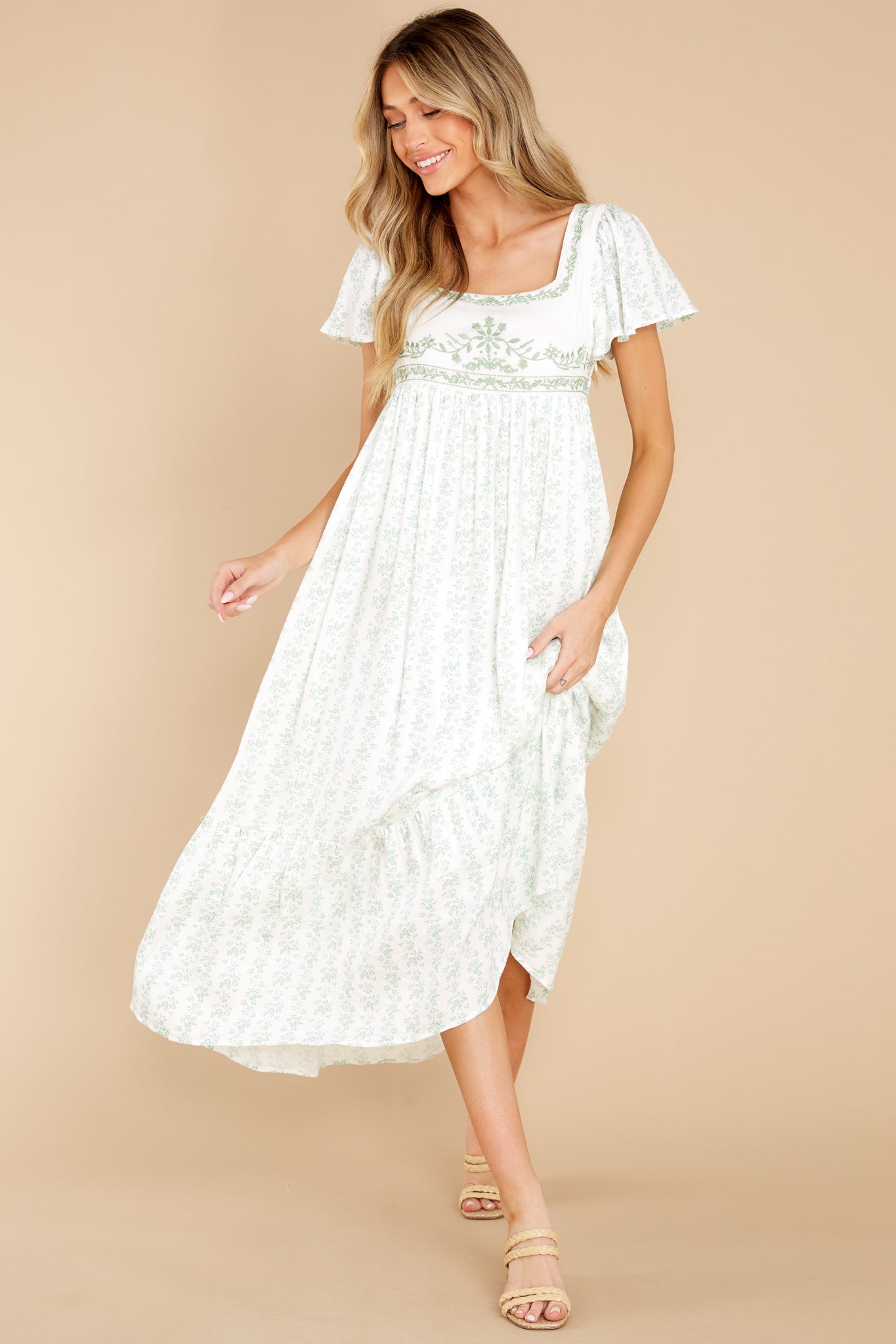 Sharing Secrets Sage Green Floral Maxi Dress