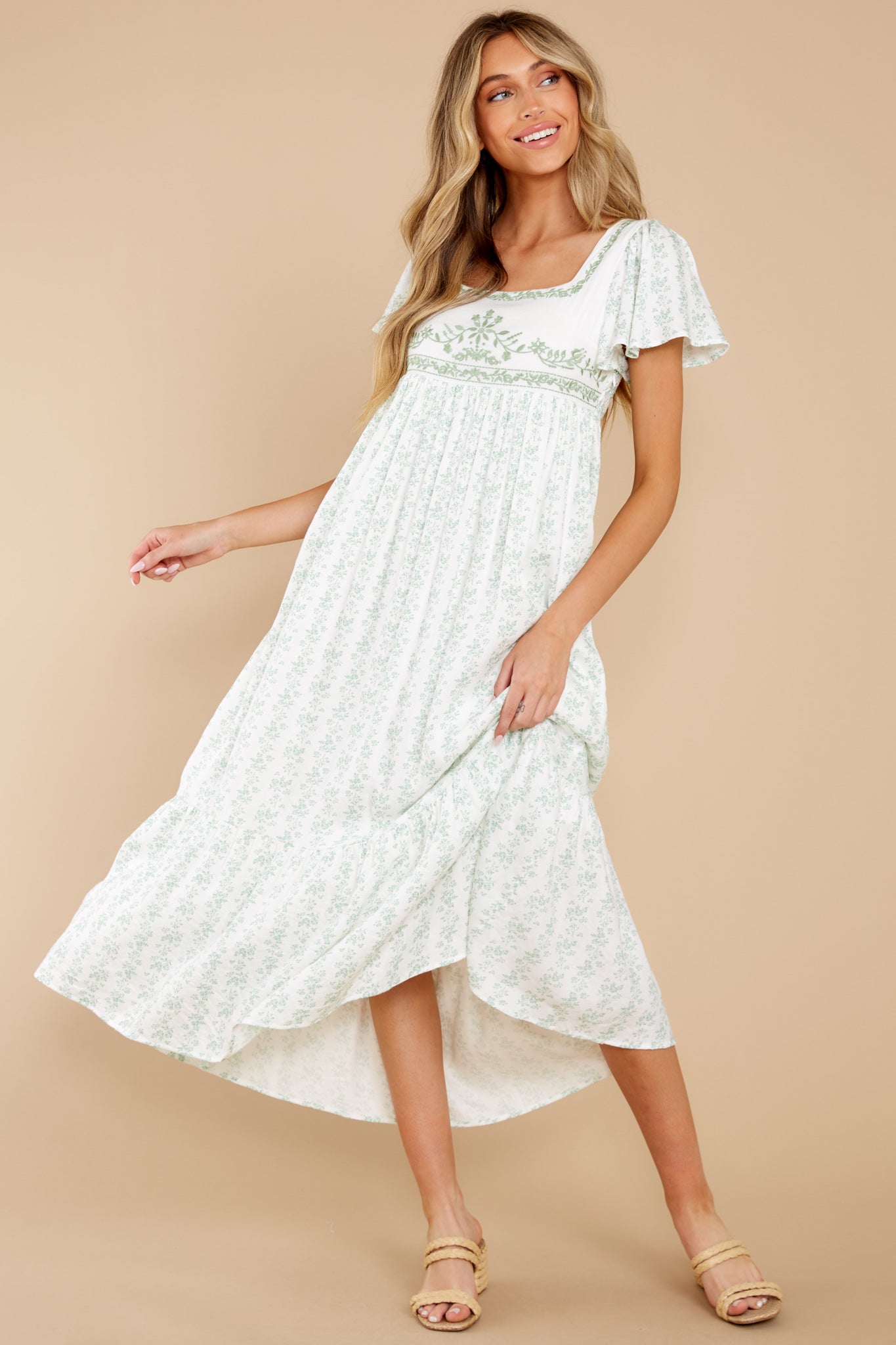 Sharing Secrets Sage Green Floral Maxi Dress