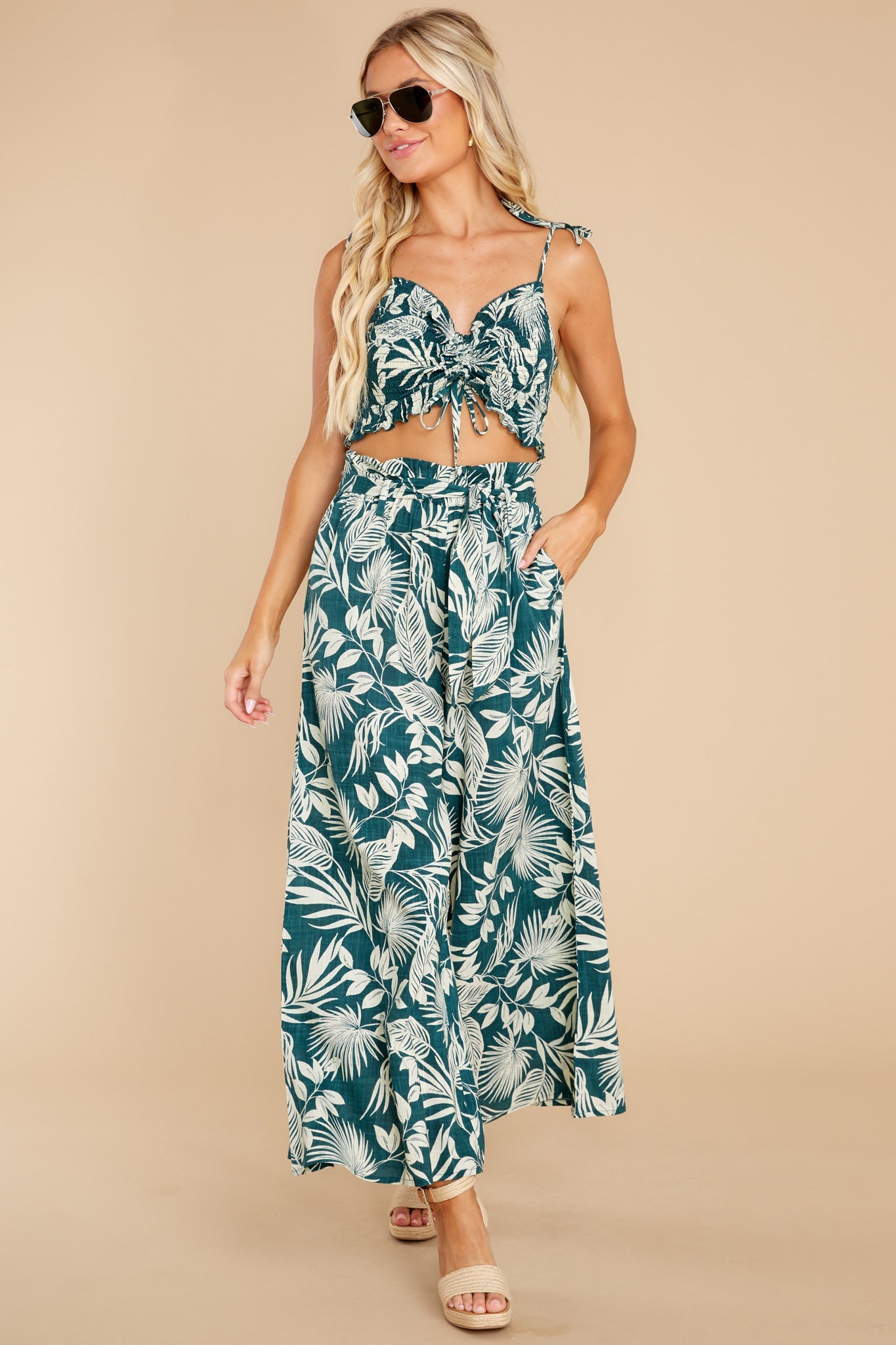 Tropical Blooms Evergreen Print Crop Top