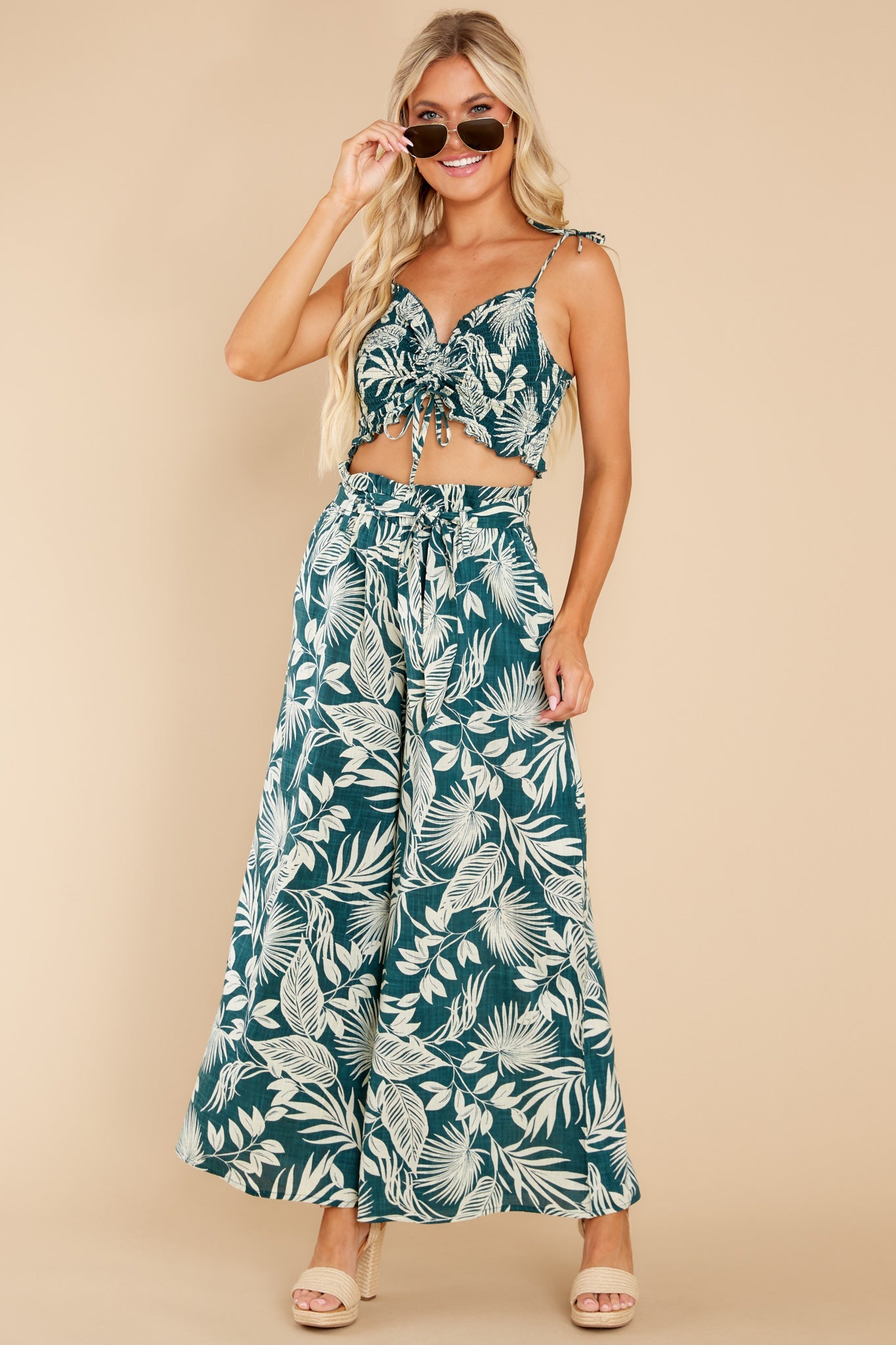 Tropical Blooms Evergreen Print Crop Top