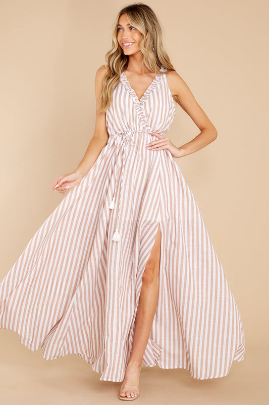 Desert Dreaming Beige Stripe Maxi Dress