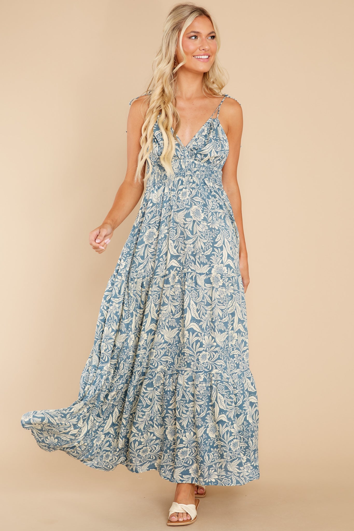 Splendid Living Ash Blue Floral Print Maxi Dress