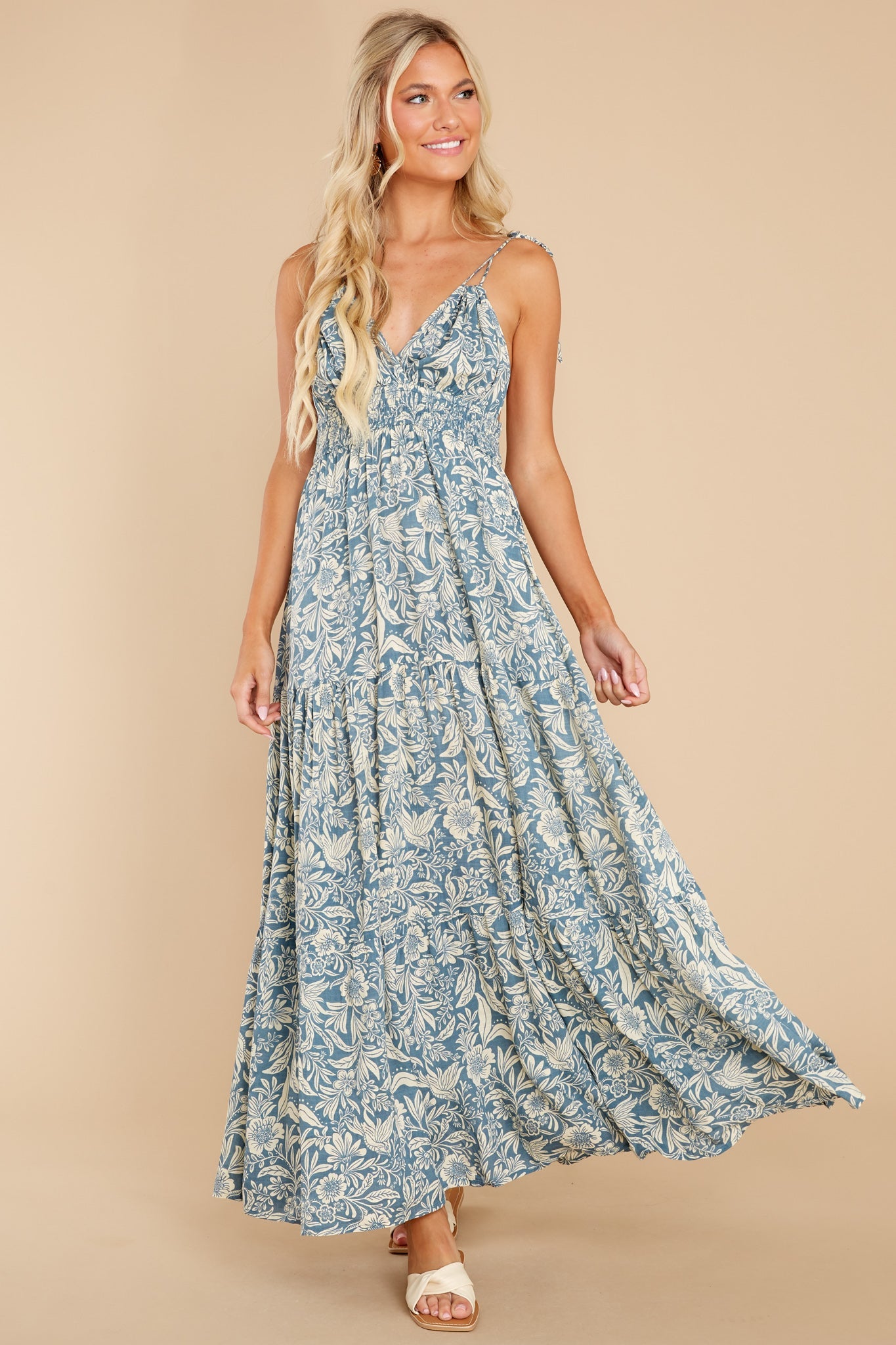 Splendid Living Ash Blue Floral Print Maxi Dress