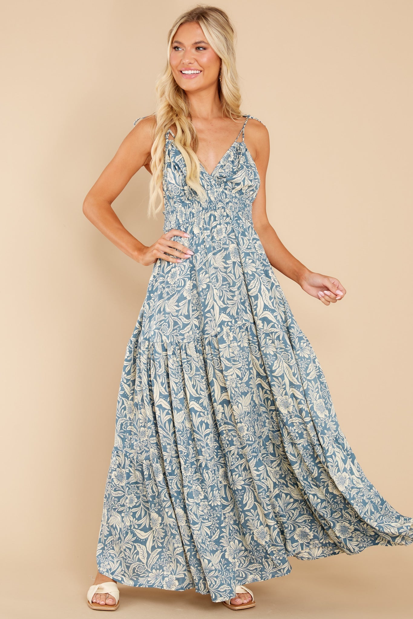 Splendid Living Ash Blue Floral Print Maxi Dress