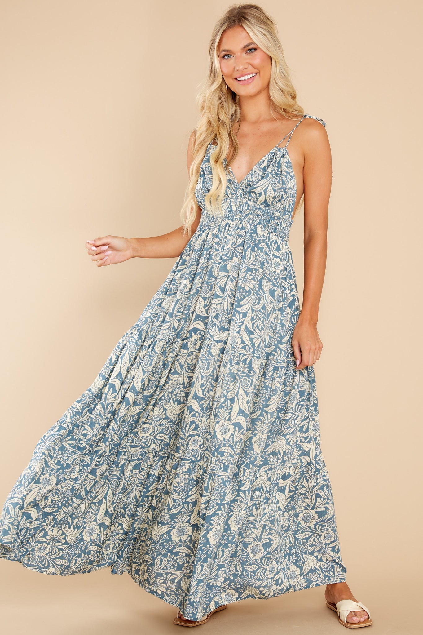 Splendid Living Ash Blue Floral Print Maxi Dress