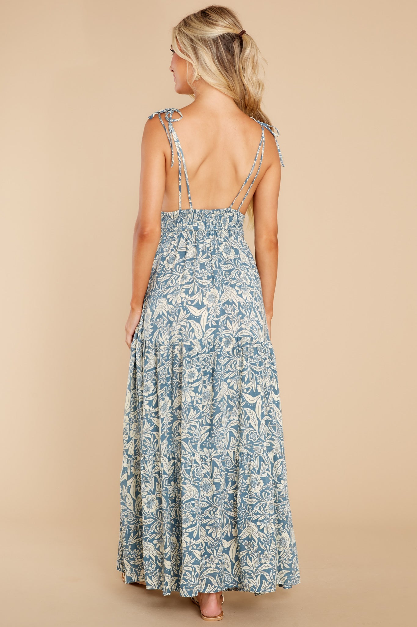 Splendid Living Ash Blue Floral Print Maxi Dress