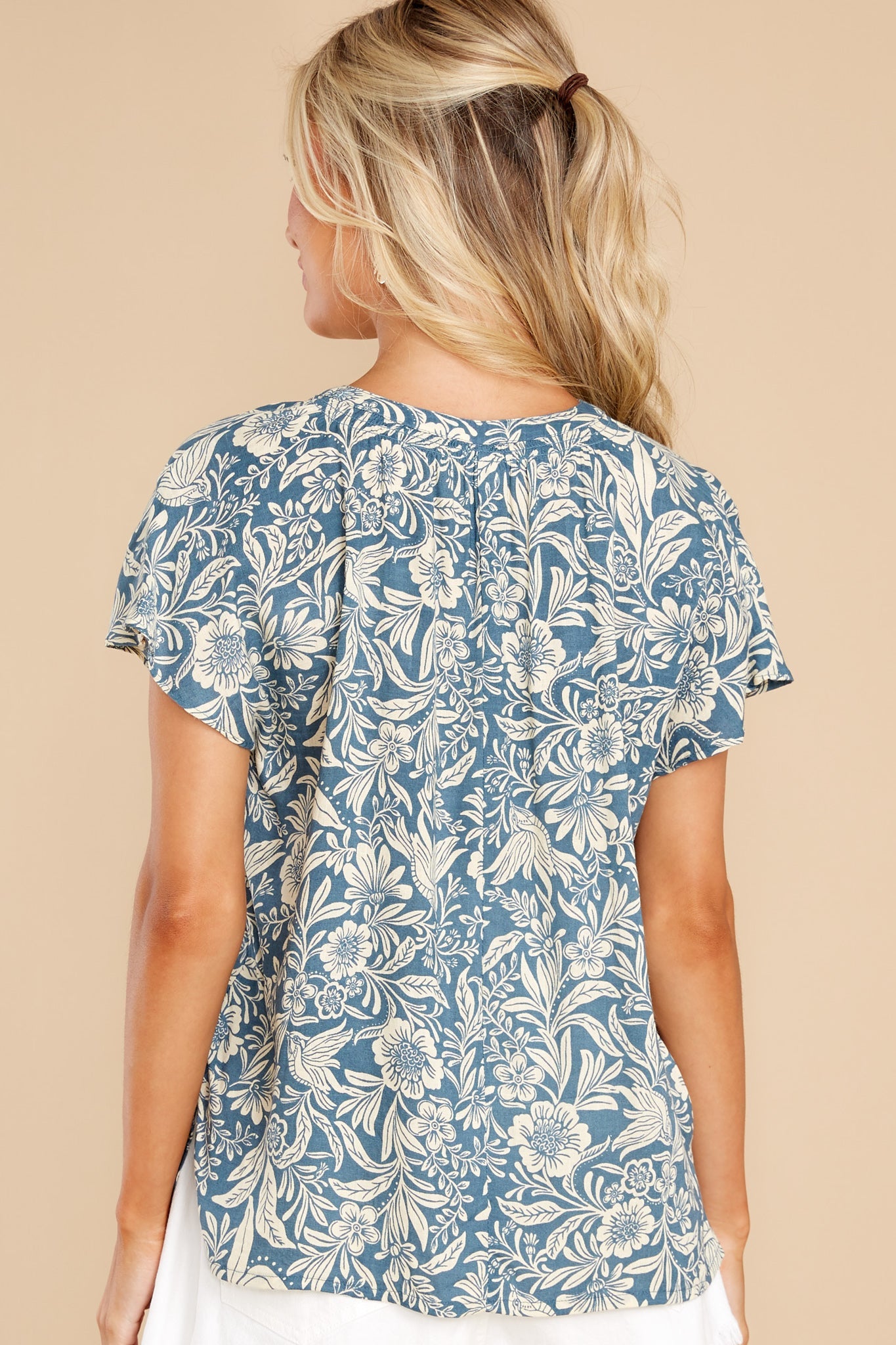 Tidal Waves Ash Blue Floral Print Top