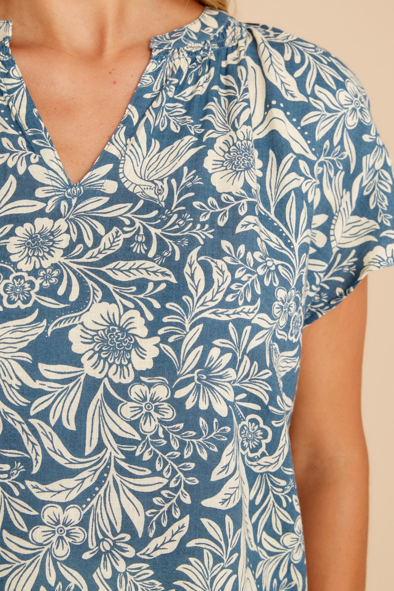 Tidal Waves Ash Blue Floral Print Top