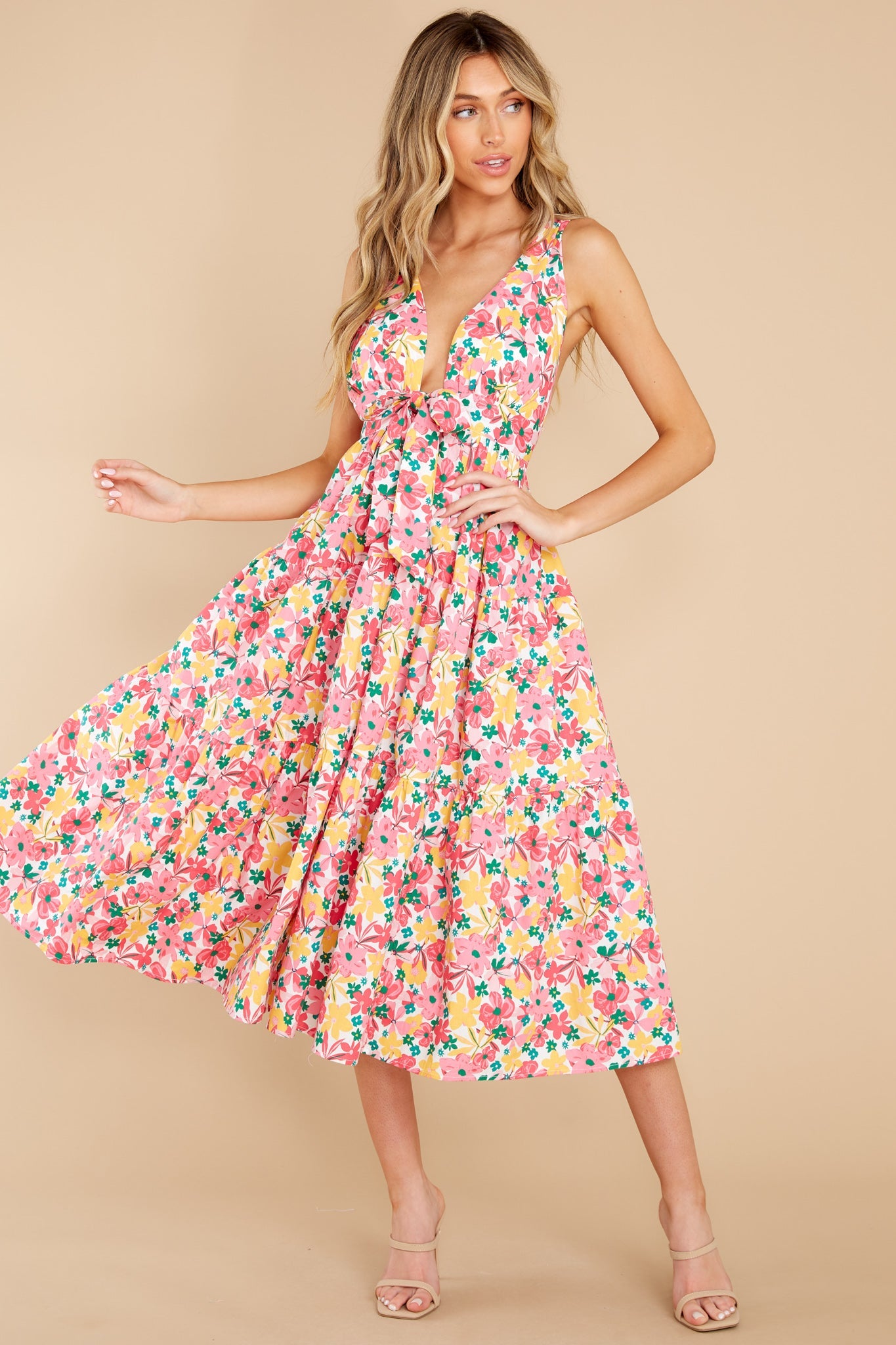 Sweetest Showers Pink Multi Floral Midi Dress