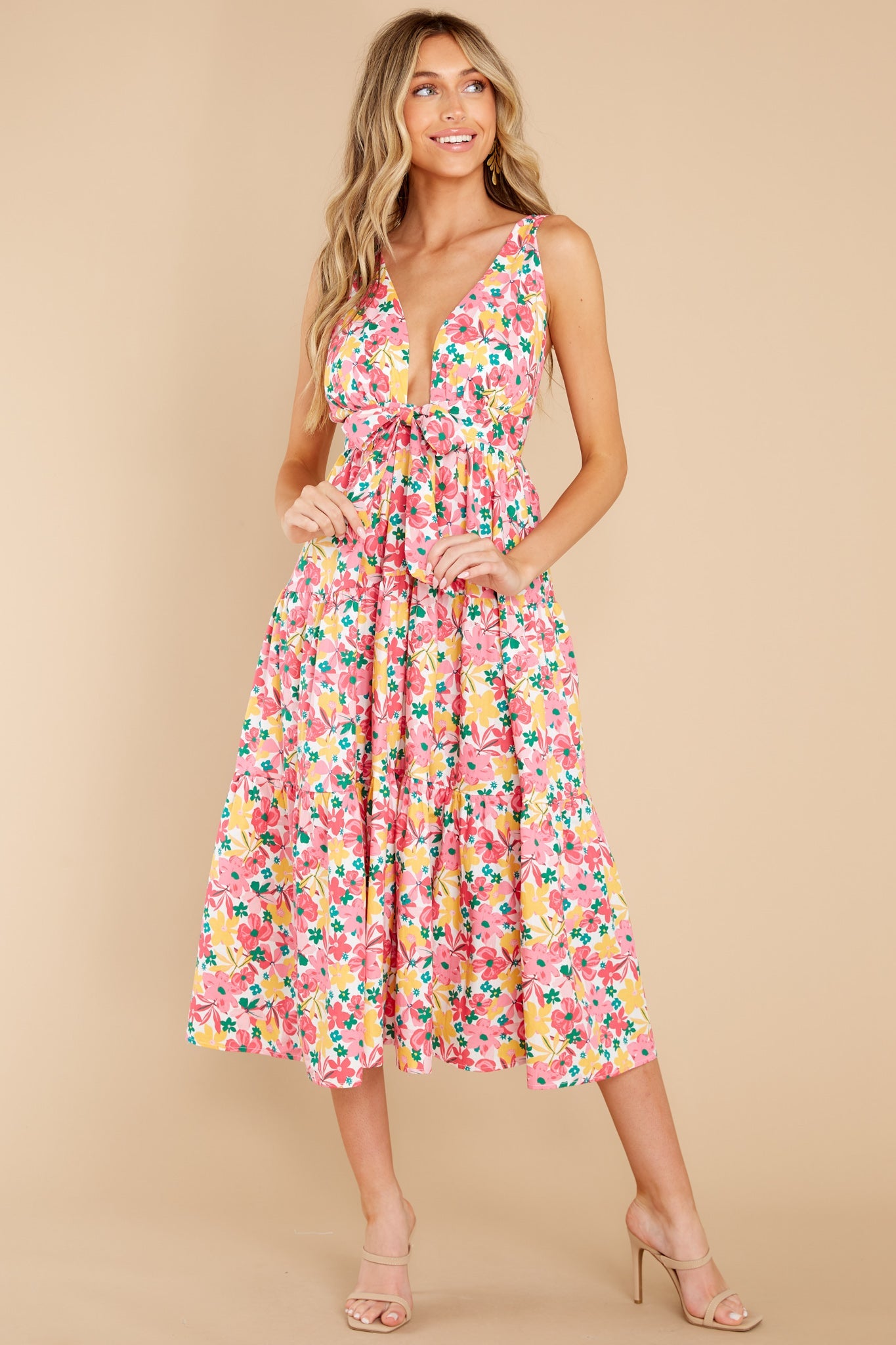 Sweetest Showers Pink Multi Floral Midi Dress