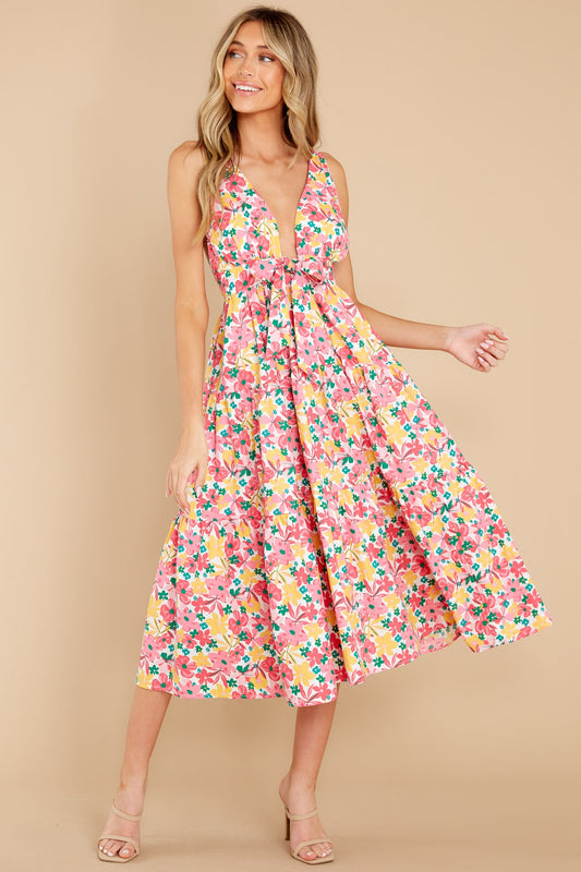 Sweetest Showers Pink Multi Floral Midi Dress