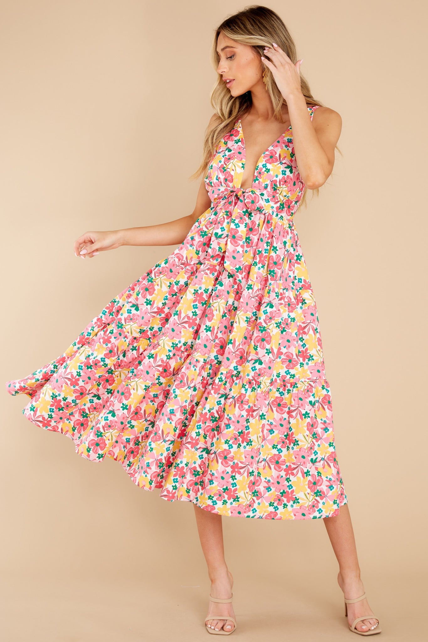 Sweetest Showers Pink Multi Floral Midi Dress