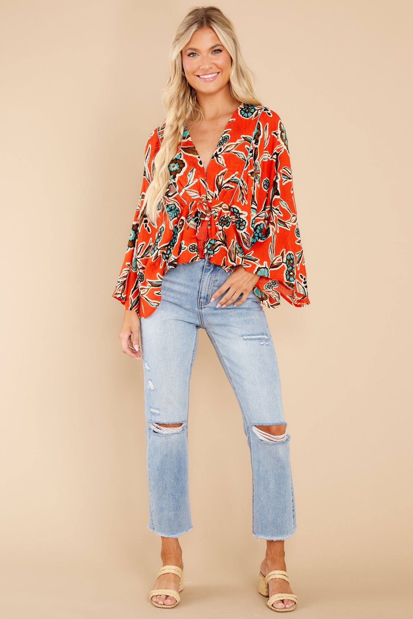 Leticia Tangerine Floral Batwing Top