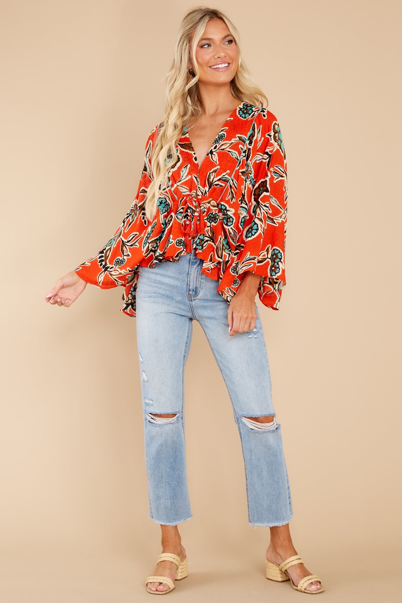 Leticia Tangerine Floral Batwing Top