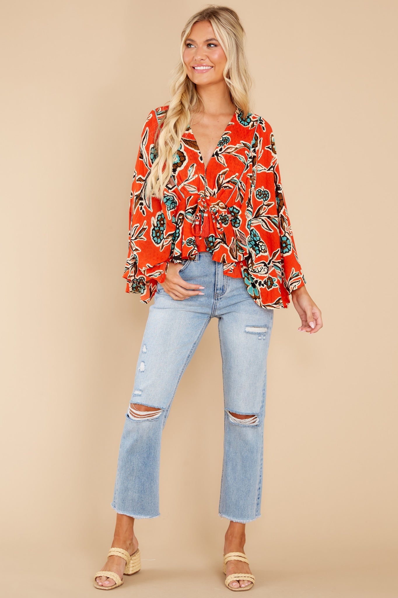 Leticia Tangerine Floral Batwing Top