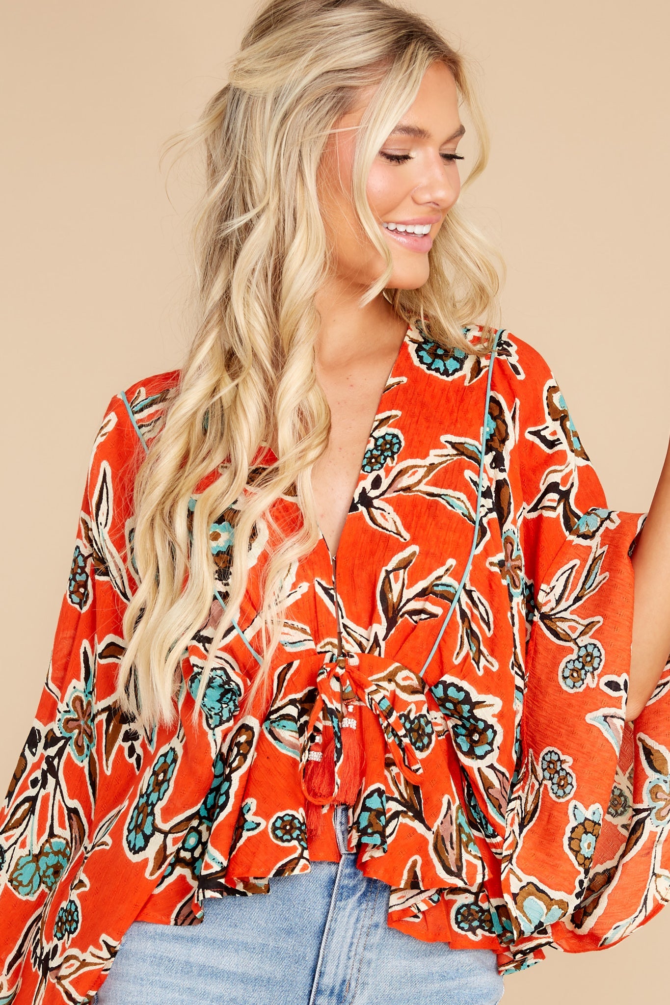 Leticia Tangerine Floral Batwing Top
