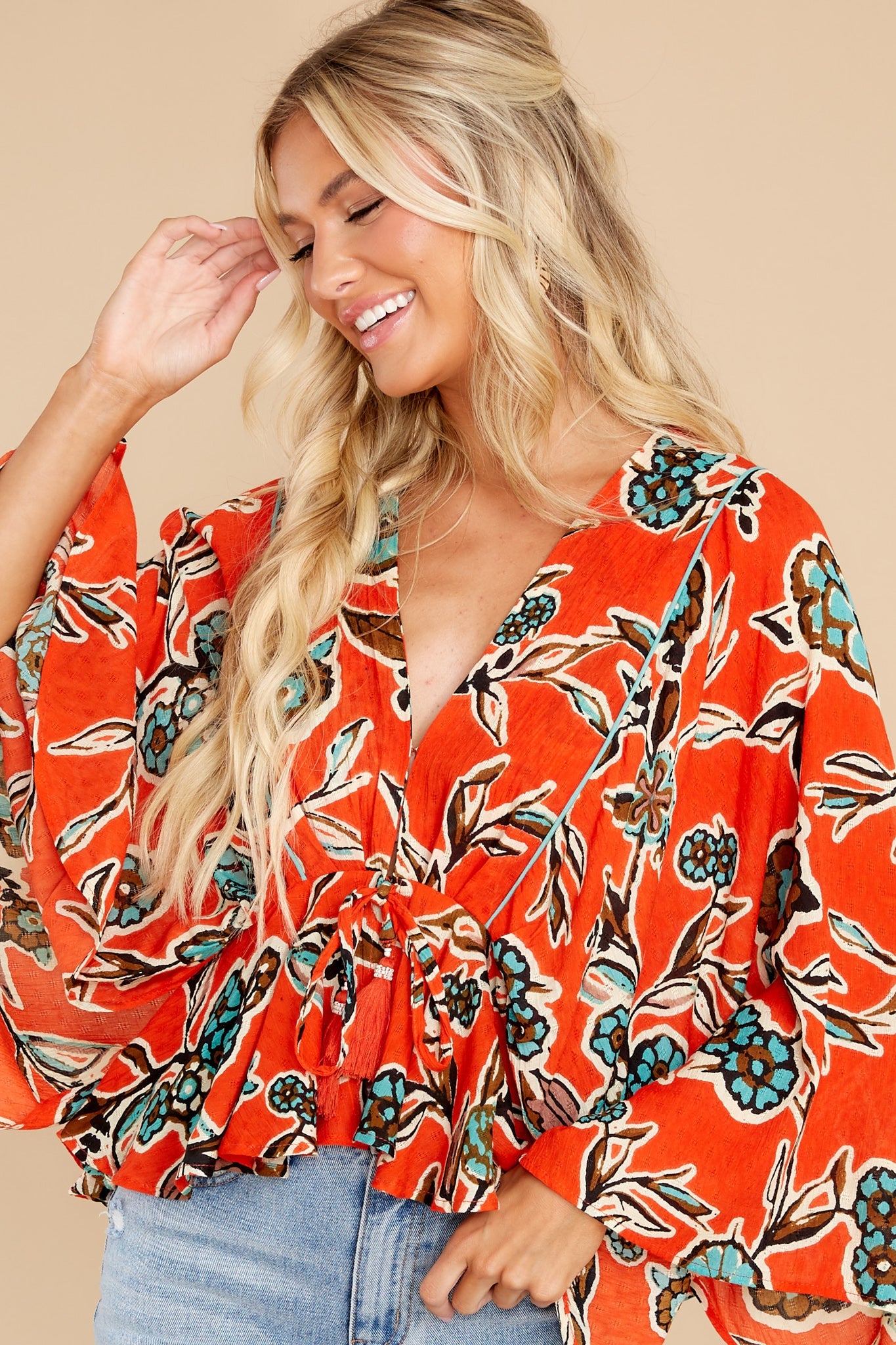 Leticia Tangerine Floral Batwing Top