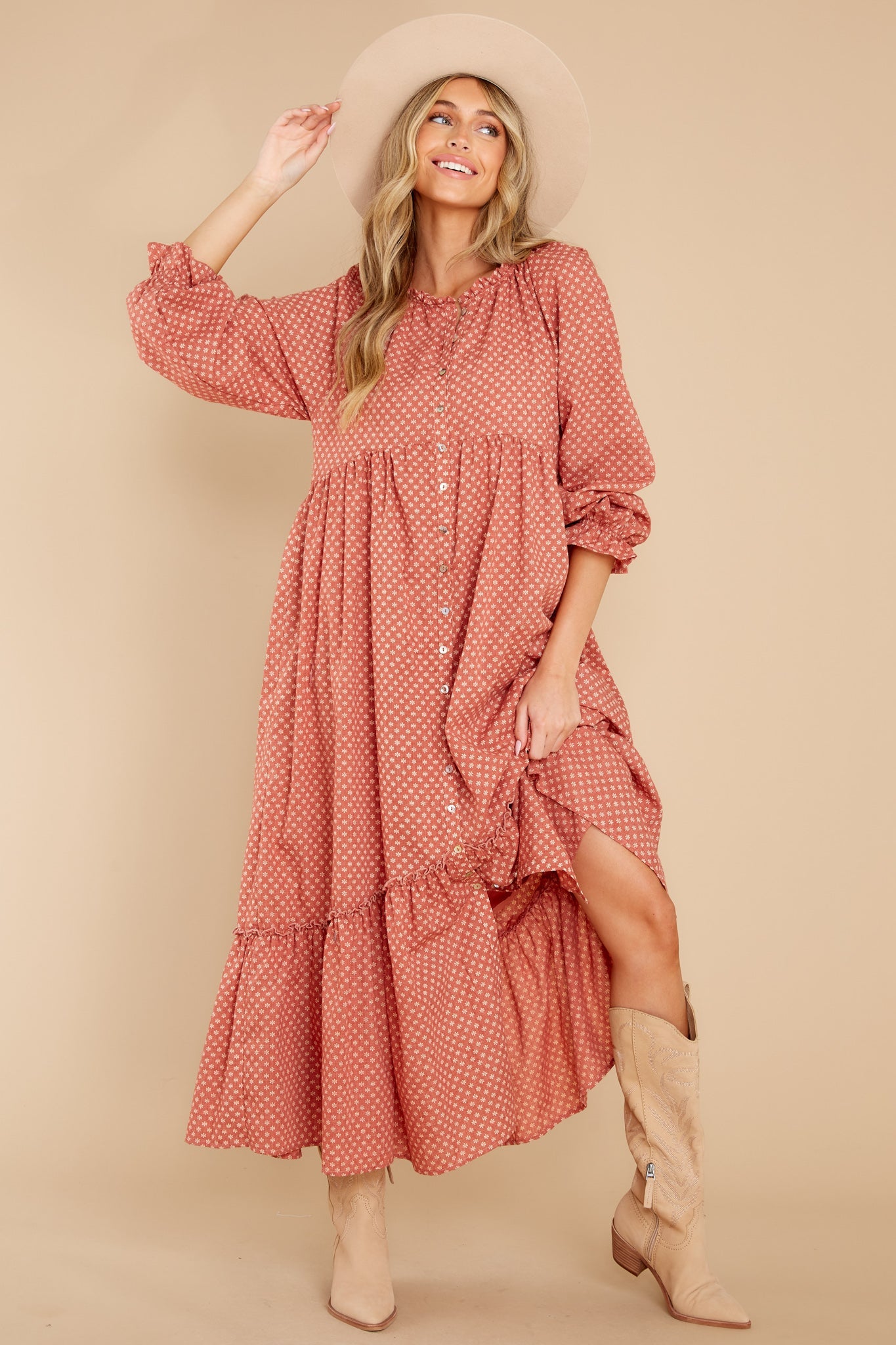 Higher Ground Light Rust Floral Print Maxi Dress