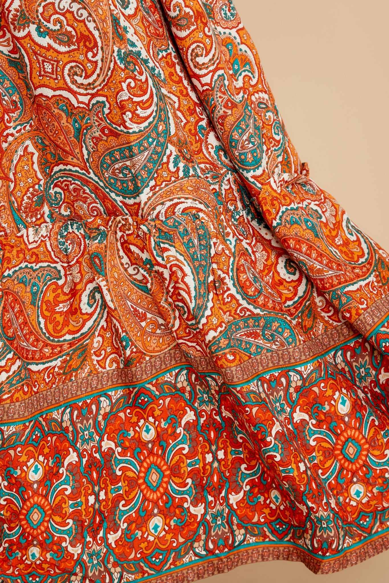 Alejandra Orange Paisley Tiered Maxi Dress