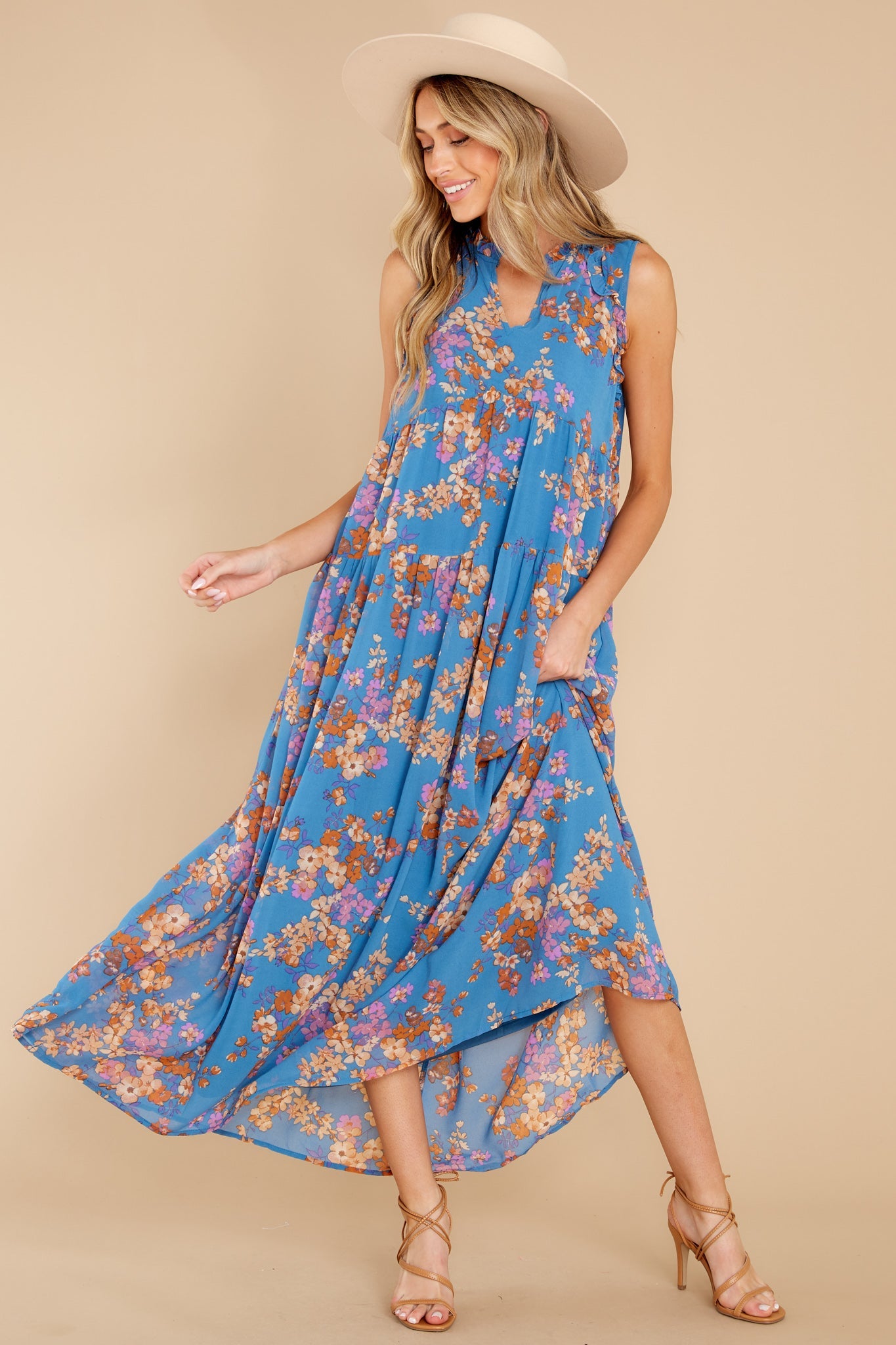 Free Agent Blue Multi Floral Print Maxi Dress
