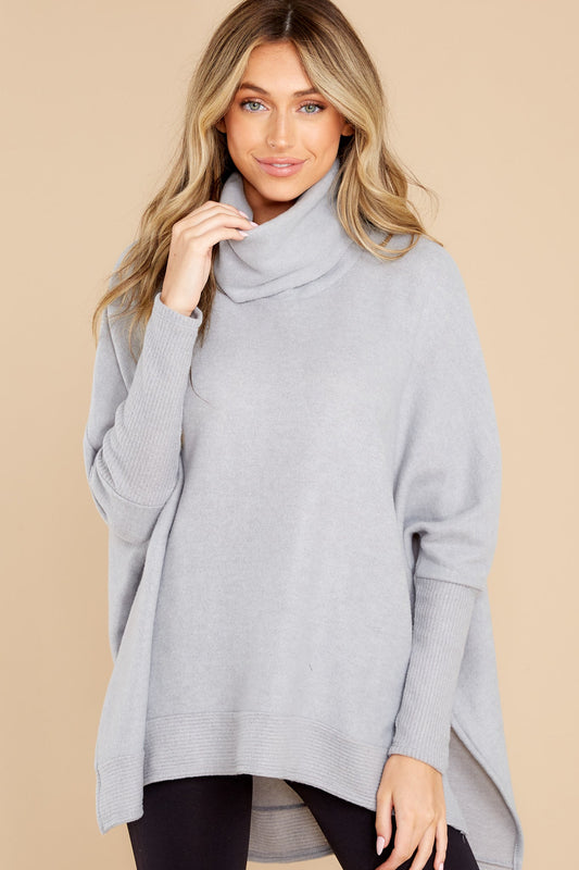 Last To Love Heather Grey Cowl Neck Sweater