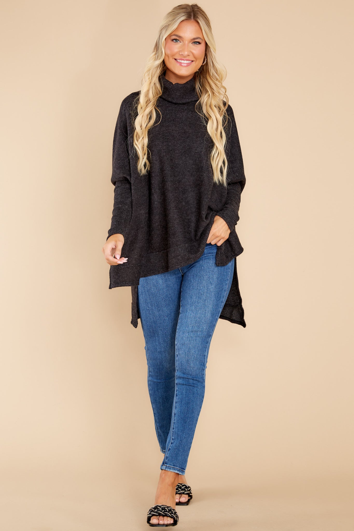 Last To Love Charcoal Grey Cowl Neck Sweater