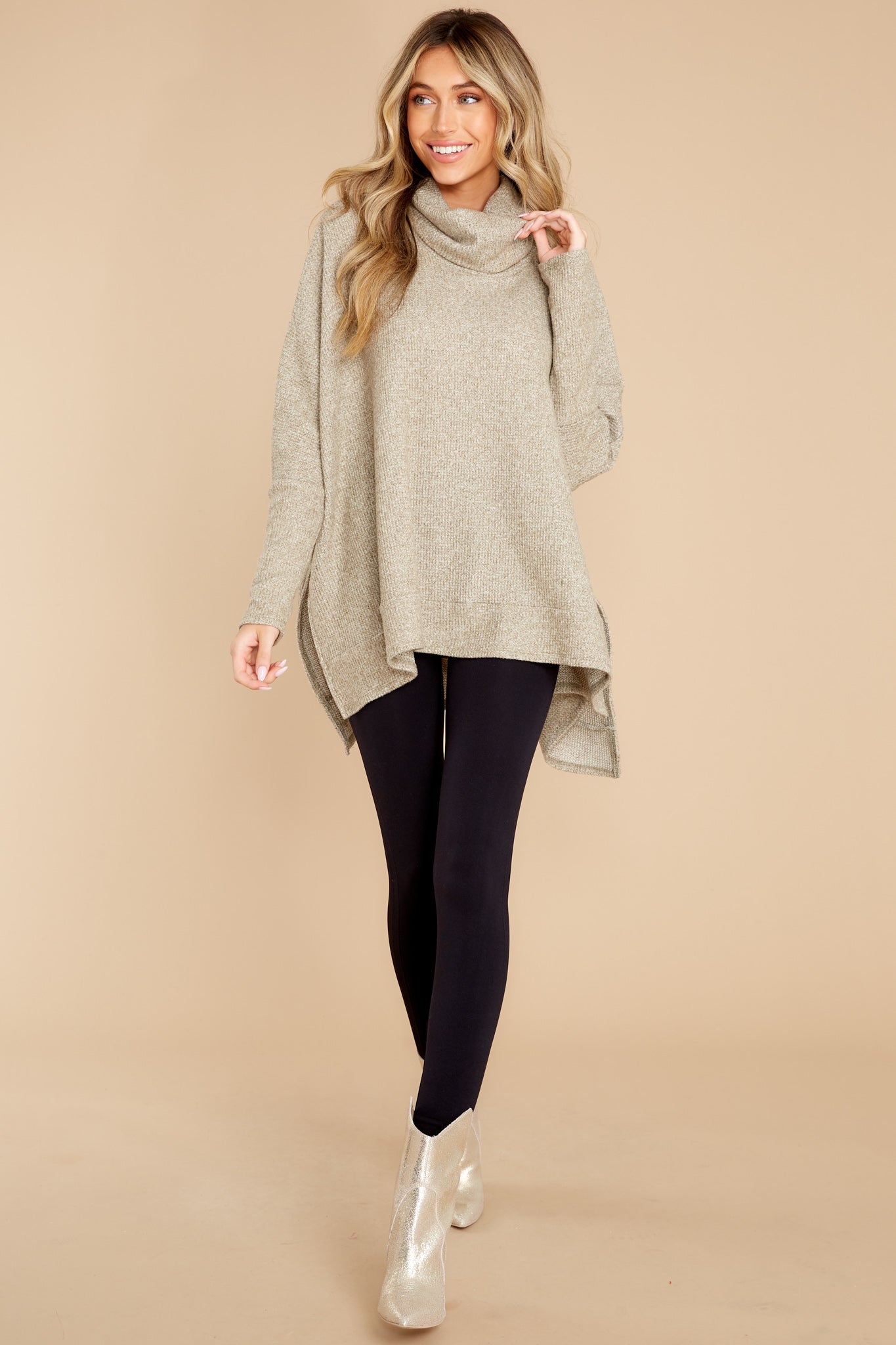 Chic Warmth Light Olive Turtleneck Sweater