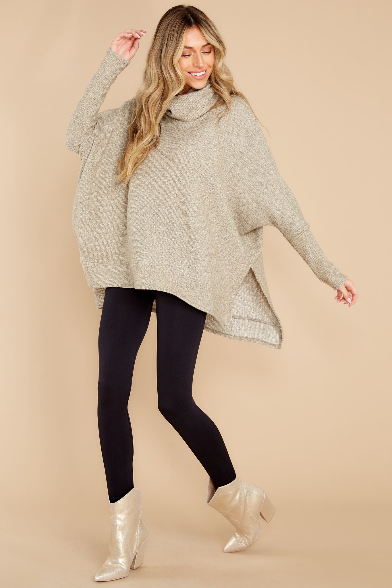 Chic Warmth Light Olive Turtleneck Sweater